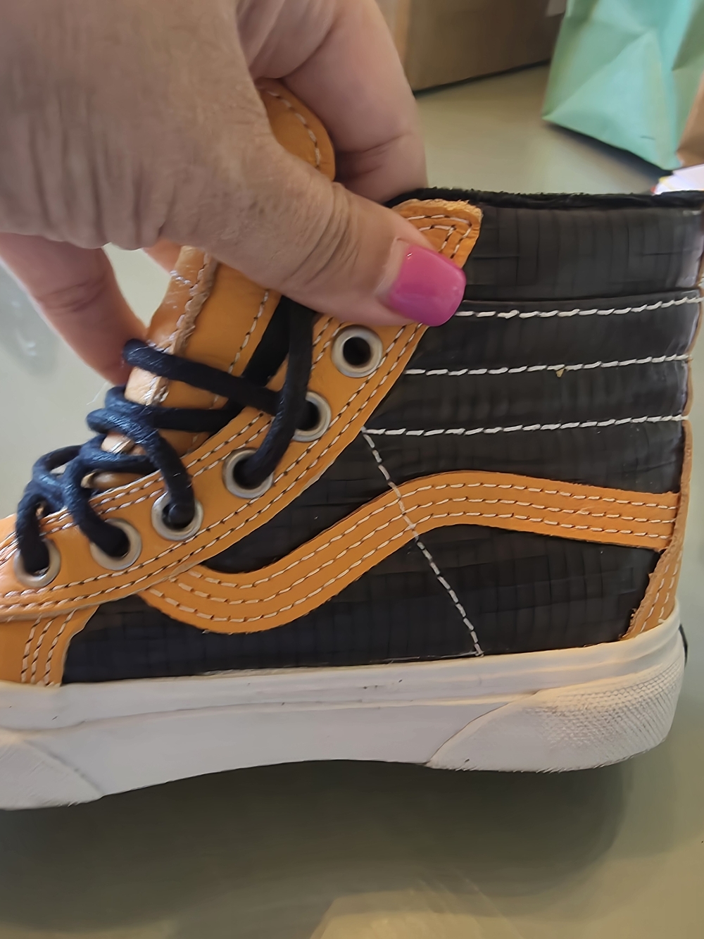 Vans Kids High-Top Sneakers in Gold with Black Laces - Picture 6 of 9